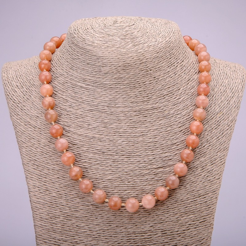 Natural Stone Selenite Necklace, Smooth Bead, 10 mm Diameter, 48 cm Length