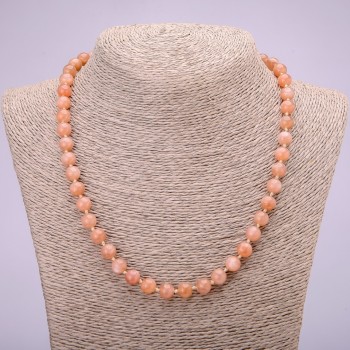 Natural selenite necklace with smooth beads, 8 mm diameter, 48 cm length
