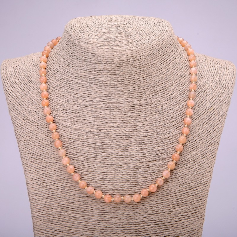 Natural stone Selenite necklace with smooth bead, diameter 6(±)mm, length 48 cm