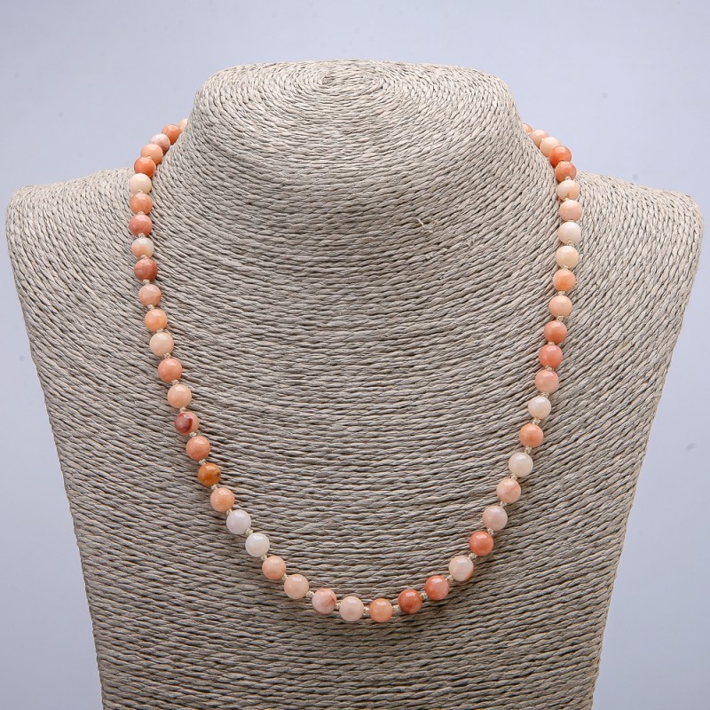 Imitation Selenite Necklace with Smooth Beads, 6 mm Diameter, 46 cm Length+