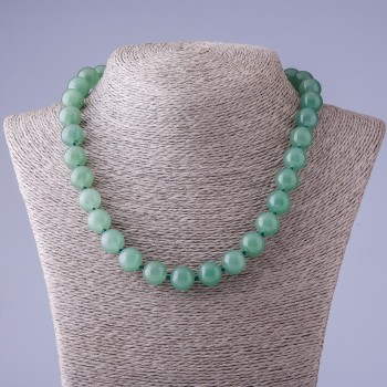 Nephrite natural stone necklace, smooth bead, 12 mm diameter, 48 cm length