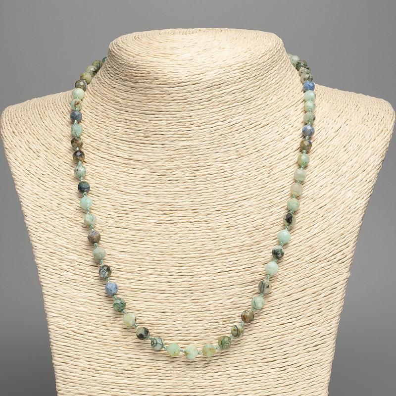 Necklace of natural chrysocolla and lazurite, faceted bead, 6mm diameter, length 50cm+
