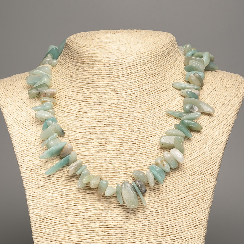 Necklace of natural amazonite chips 'needle', diameter 15x7 mm, length 48 cm +