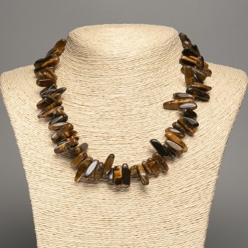 Tiger's Eye natural stone necklace, chip 'Needle', diameter 18x6mm, length 48 cm +
