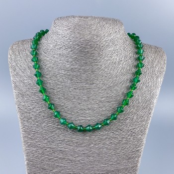 Necklace of natural chrysoprase — diamond-shaped beads, 8x8 mm, ± with 2.5 mm seed beads, length 48 cm +