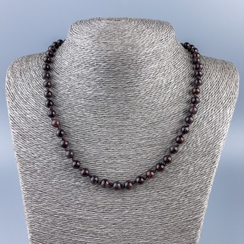 Garnet natural stone necklace, smooth beads, diameter 6.5 mm, length 48 cm ±