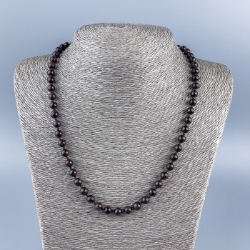 Garnet necklace with natural stone, smooth beads, 6.5 mm diameter, 48 cm length