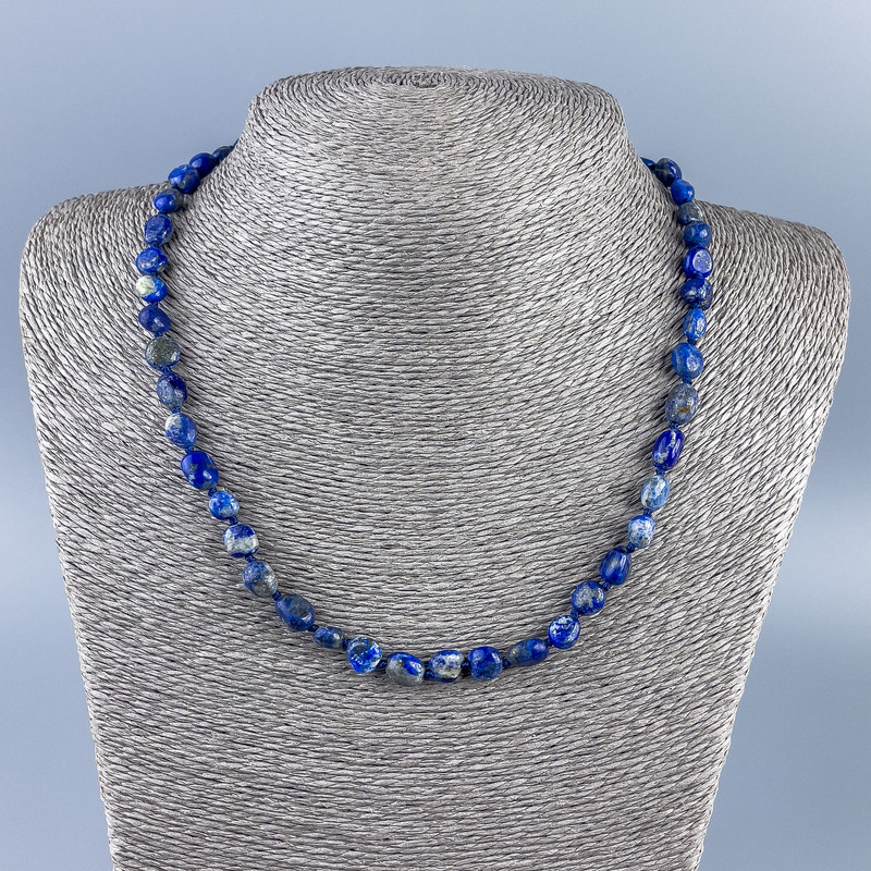 Faceted natural lapis lazuli necklace, bead diameter 8×7 mm, length 48 cm (±)