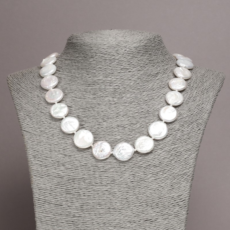 Necklace of natural Baroque pearls, diameter 16×5 mm (±), length 45 cm+