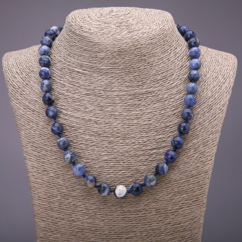 Natural Sodalite Necklace with Faceted Beads, 10 mm Diameter, 48 cm Length