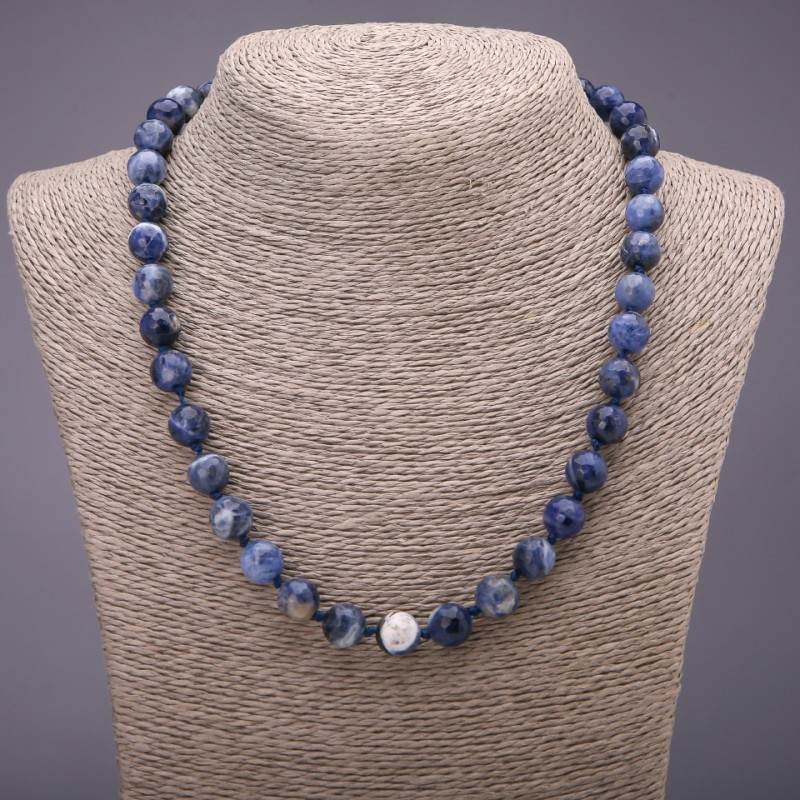 Natural Sodalite Necklace with Faceted Beads, 10 mm Diameter, 48 cm Length