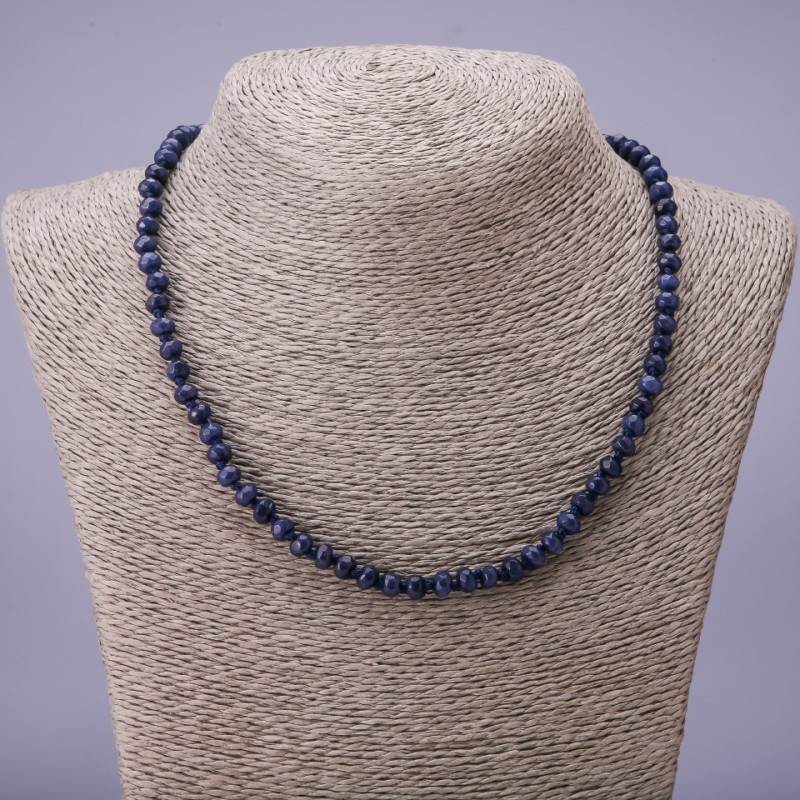 Natural stone necklace in 'Lapis Lazuli', faceted rondelles, 6x4 mm, length 50 cm