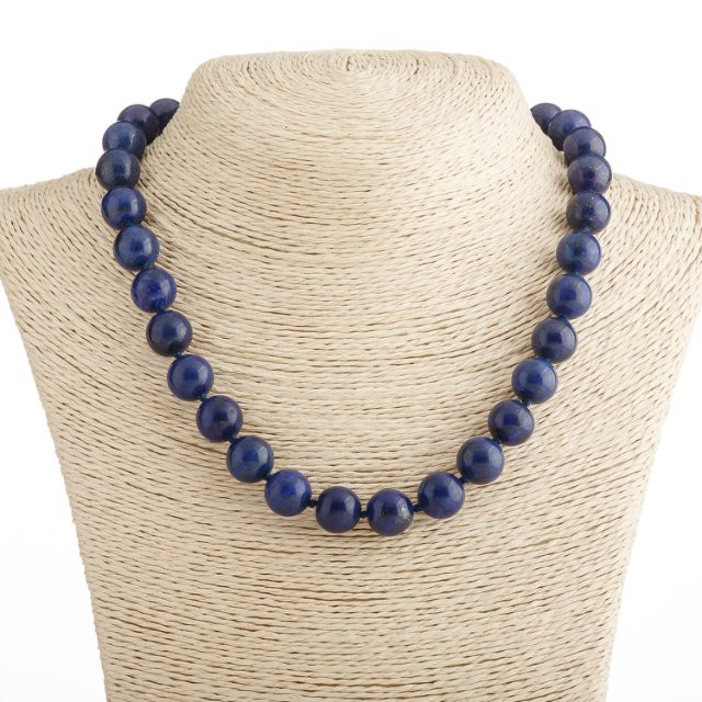 Lapis lazuli necklace with smooth round beads, 12 mm diameter, 48 cm length