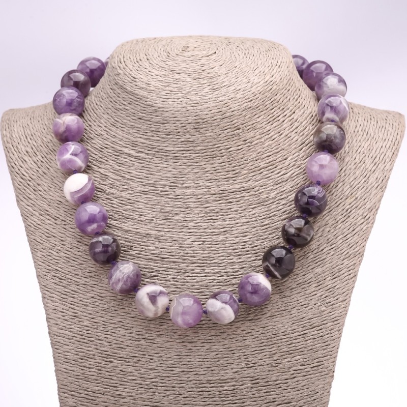 Chevron Amethyst Necklace with Smooth Beads, 16± mm Bead Diameter, 45 cm Length