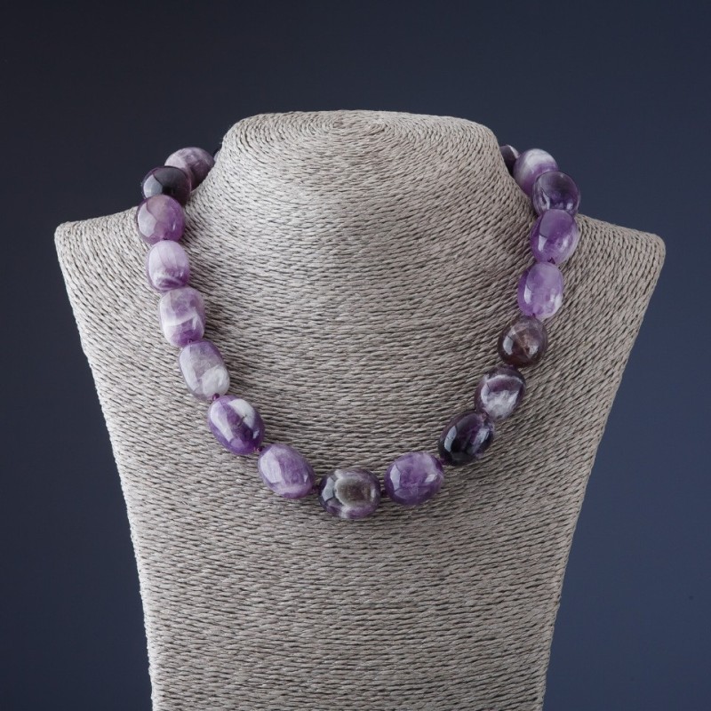 Amethyst Necklace (Class A) 'Barrel Toggle', diameter 15×20 mm, length 50 cm