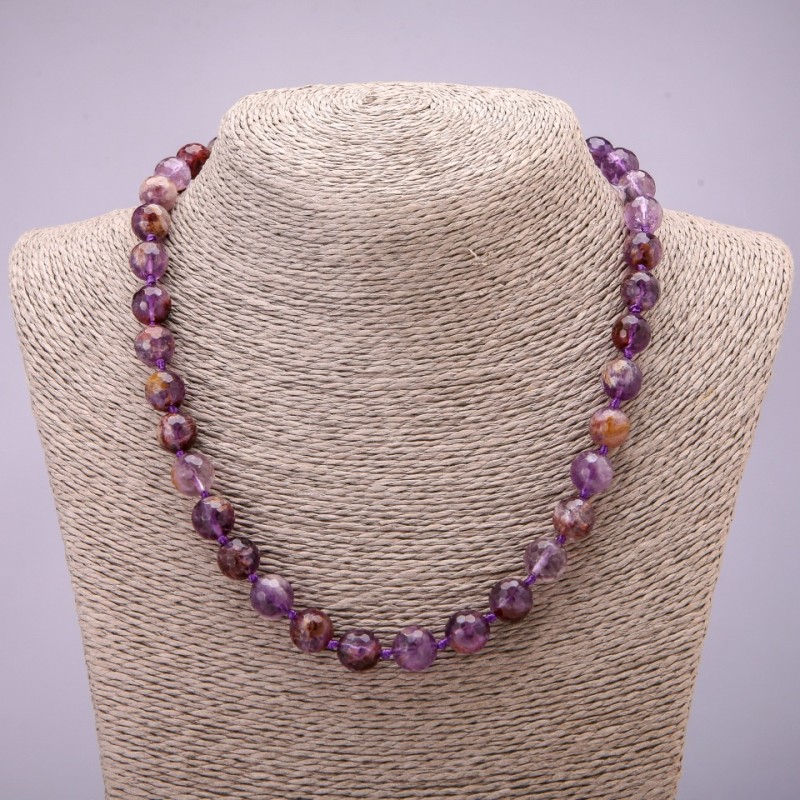 Amethyst Beads Necklace, Faceted Balls, 10 mm Diameter (±), 48 cm Length