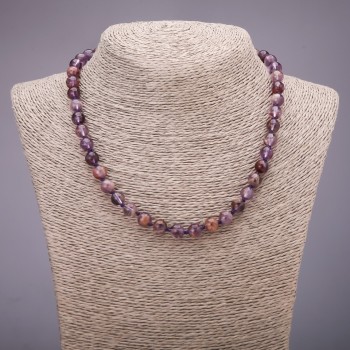 Amethyst Natural Stone Necklace, Smooth Beads, 8(±)mm Diameter, 45 cm Length