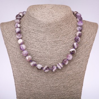 Natural gemstone Amethyst Chevron necklace, smooth bead, diameter 12 mm, length 45 cm