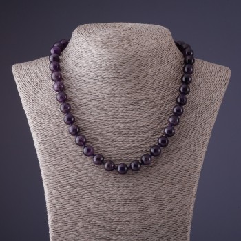 Amethyst Necklace - Purple Bead, 10mm Diameter, 45cm Length