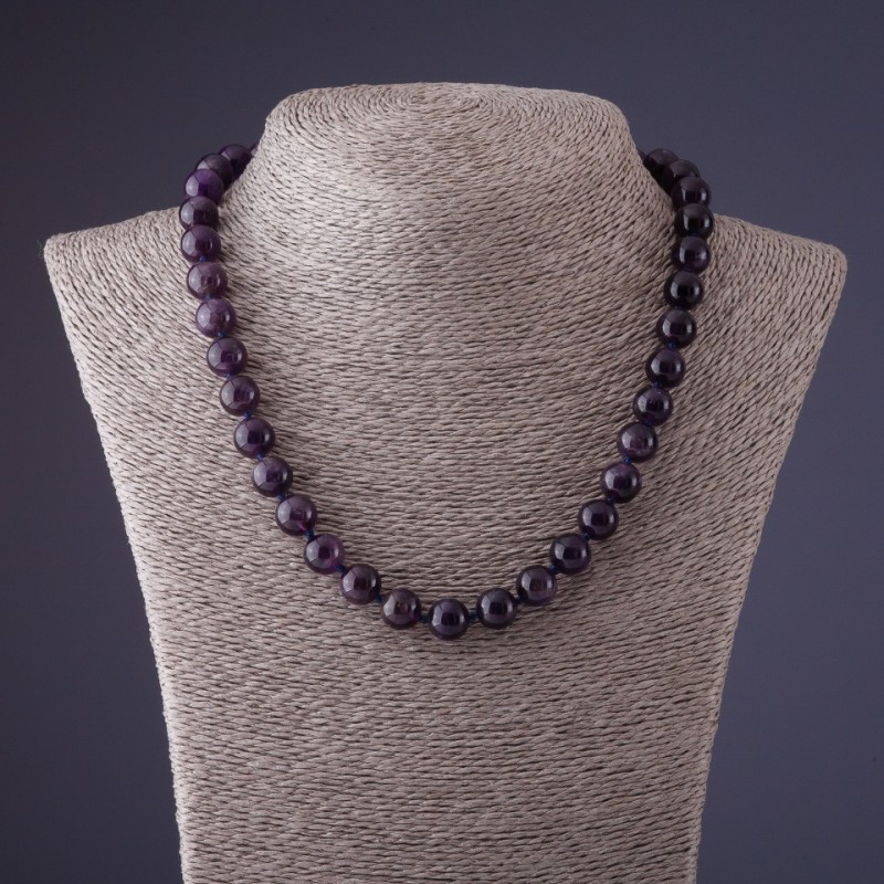 Amethyst Necklace - Purple Bead, 10mm Diameter, 45cm Length
