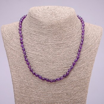 Natural Amethyst Necklace with smooth round beads, 6 mm diameter, 48 cm length