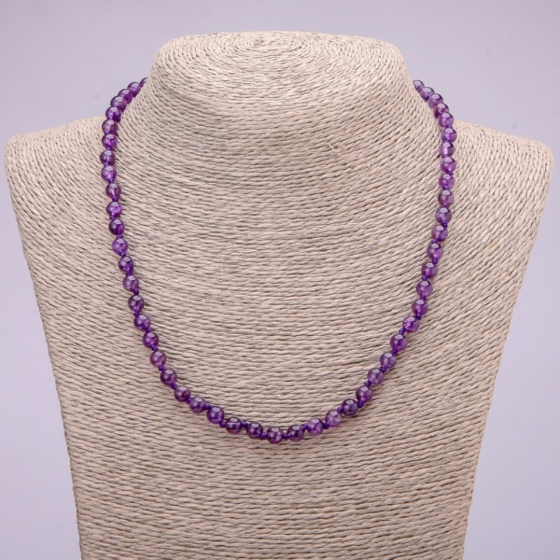 Natural Amethyst Necklace with smooth round beads, 6 mm diameter, 48 cm length