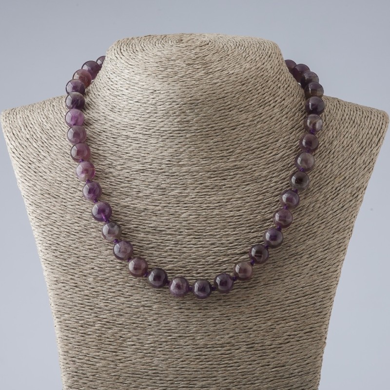 Natural Amethyst Bead Necklace, Smooth Beads, 10mm Diameter, 47 cm Length+
