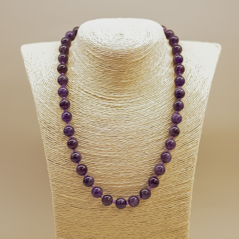 Amethyst Beads Necklace, Smooth Bead, 10 mm Diameter, 45 cm Length