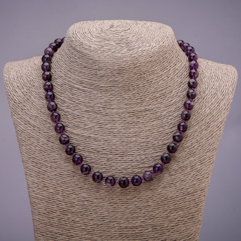 Amethyst stone necklace with smooth beads, 8(±)mm diameter, 45 cm length