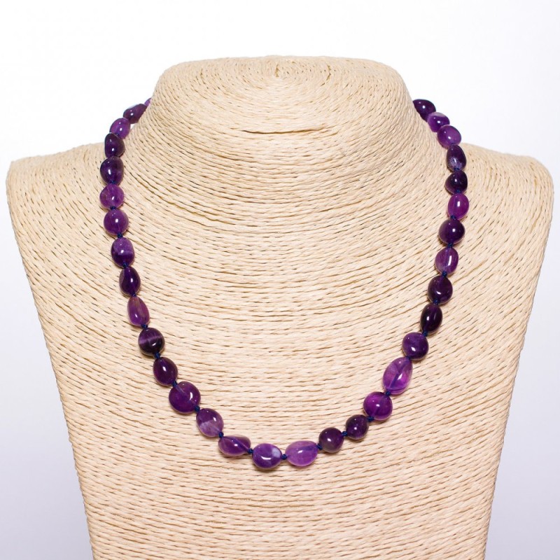 Natural amethyst necklace 'tumbled mix', 8–10 mm diameter, 45 cm long