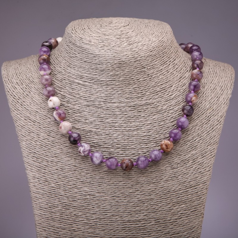 Amethyst Bead Necklace, Smooth Beads, 10mm Diameter, 45cm Length