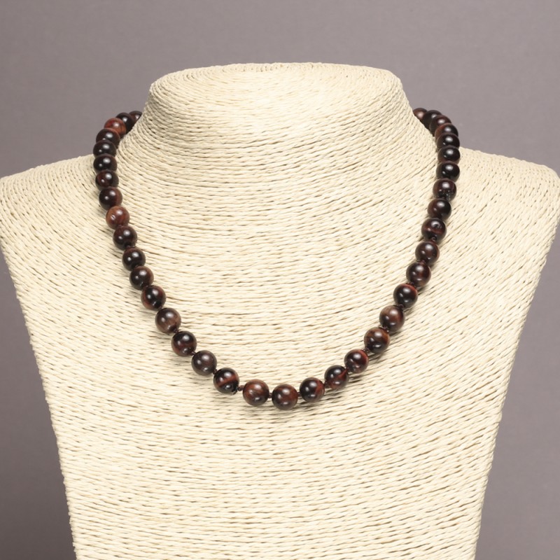 Bull's Eye Natural Stone Necklace - smooth beads, diameter 8(+-)mm, length 45cm+