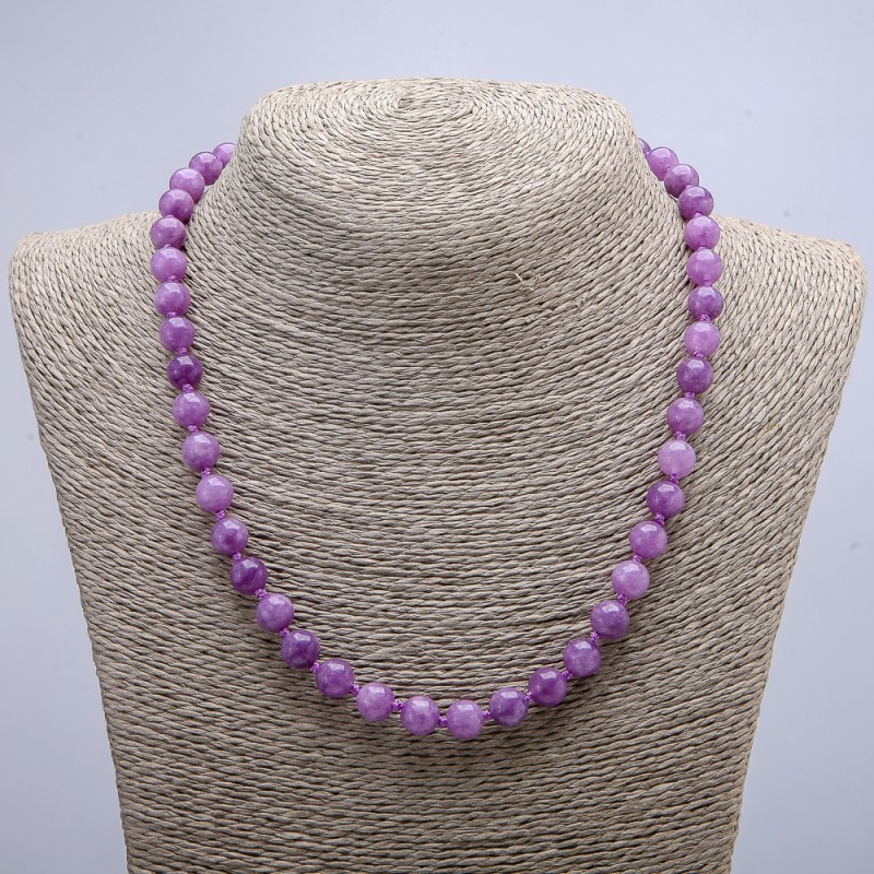 Necklace with natural tinted quartz, smooth beads, diameter 8 mm (±), length 46 cm