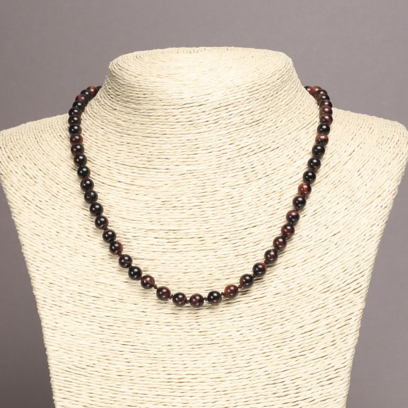 Bull's Eye natural stone necklace with smooth beads, 6(±)mm diameter, 45 cm length+