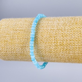 Aquamarine Bracelet (Imitation) Faceted Rondelle, diameter 4x3 mm, length 18 cm (Stretch)