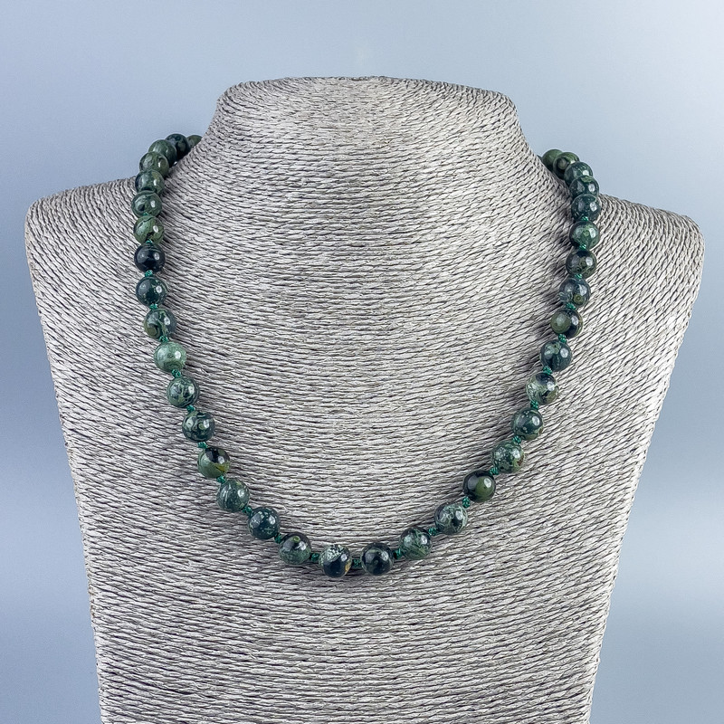 Necklace with Ocean Jasper, natural stone, smooth round beads, 8.5 mm diameter, 50 cm length