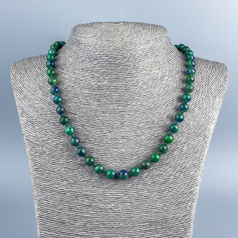 Azurite necklace with smooth beads, 8mm diameter, 48cm length +