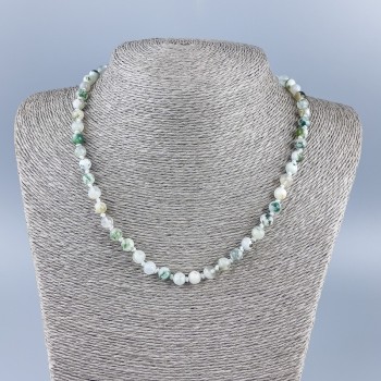 Natural Stone Moss Agate Necklace, Smooth Bead, 6mm Diameter, 48cm Length +