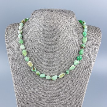 Natural chrysoprase gemstone necklace, faceted beads, bead size 9x11 mm, length 50 cm +