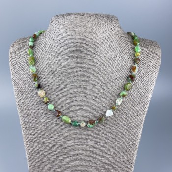Faceted natural chrysoprase necklace, 9x7 mm beads, 52 cm length +