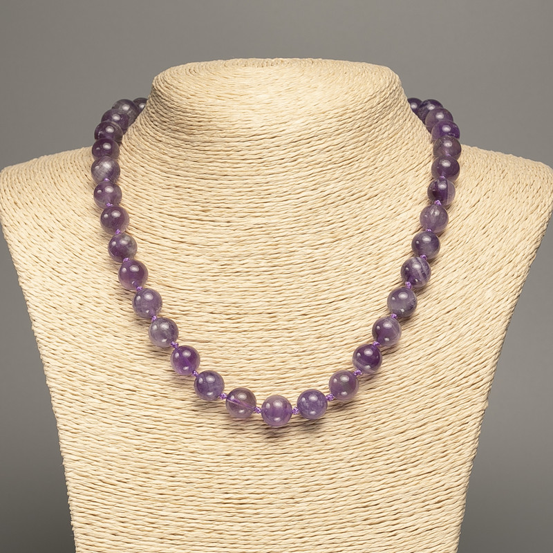 Amethyst natural gemstone necklace with a smooth bead, diameter 10.5 mm, length 48 cm