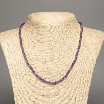 Natural Amethyst Necklace with Smooth Beads, 4 mm Diameter, 48 cm Length