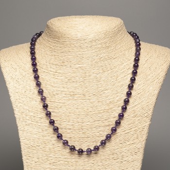 Natural amethyst bead necklace, smooth round beads, 6.5 mm diameter, 46 cm length