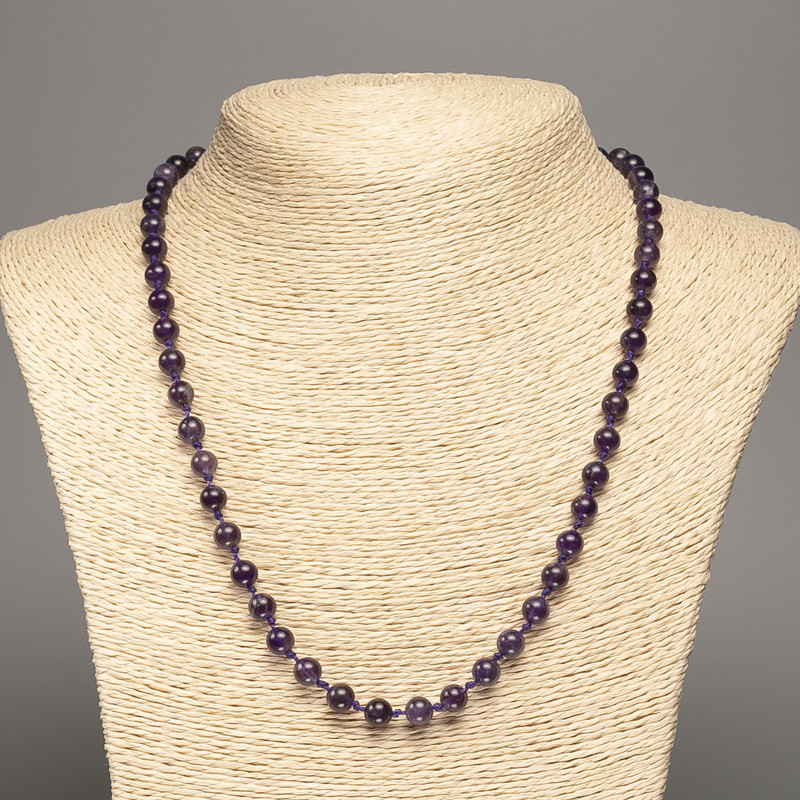 Natural amethyst bead necklace, smooth round beads, 6.5 mm diameter, 46 cm length