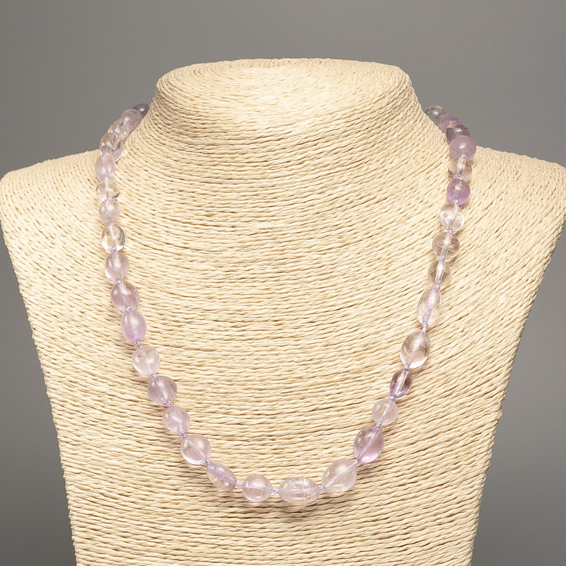 Faceted amethyst necklace made from natural gemstone, bead diameter 11×7 mm +/-, length 48 cm +