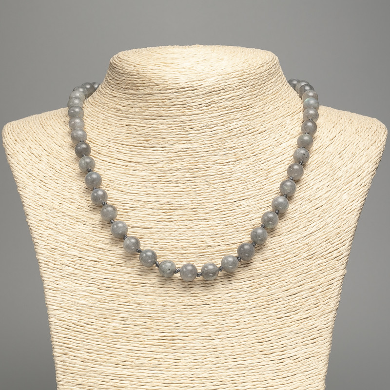 Necklace with natural Labradorite — smooth beads, diameter about 8.5 mm, length 50 cm
