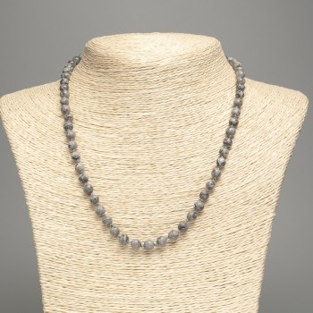 Necklace Gray Ocean Jasper Imitation (Acrylic) Smooth Beads, 6mm Diameter, 50cm Length +