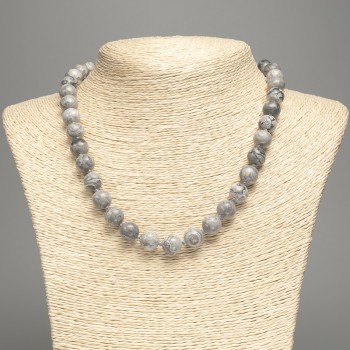 Gray Ocean Jasper Necklace (Acrylic Imitation) Smooth Bead, Diameter 10.5 mm, Length 48 cm +