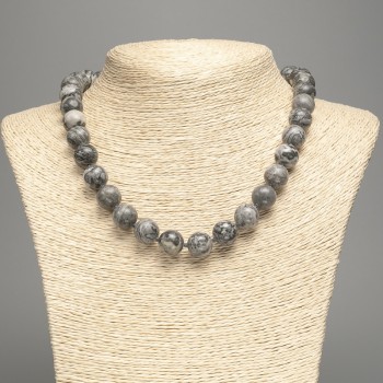Necklace Ocean Jasper Gray (imitation acrylic) smooth beads, 12 mm diameter, 48 cm length +