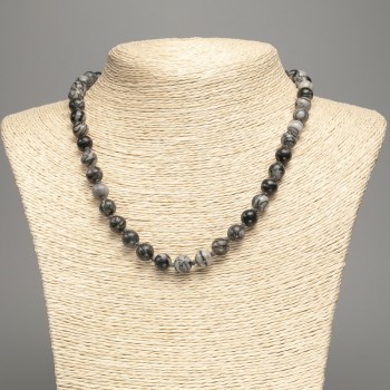 Necklace 'Grey Picasso Jasper' ( imitation acrylic ) smooth beads, diameter 8.5 mm, length 48 cm